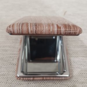 Open rectangular pocket mirror in wood texture
