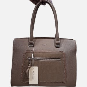 Taupe colored structured handbag