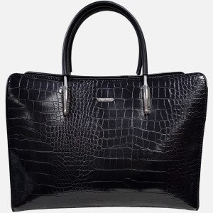 Structured black handbag in croc. skin texture