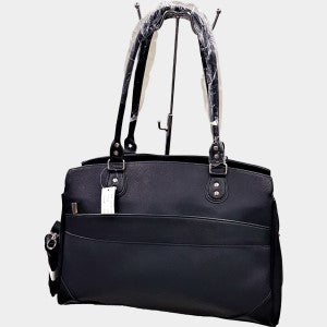 Handbag with compartments in black, with top handle and detachable shoulder strap