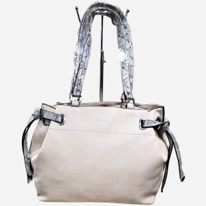 Handbag in light grey with snake skin textured handle