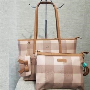 Beige and cream checkered two-piece handbag
