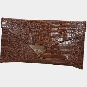 Textured brown colored wide party purse