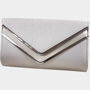 Dull silver party purse with dual Vee front flap