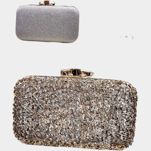 Silver party purse with stone embellished metallic gold front 