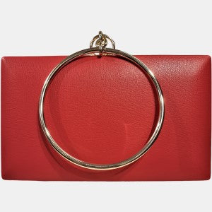 Party purse in red with gold colored frame and a round handle