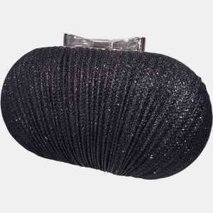 Party purse in shimmery black color and silver colored frame