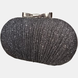 Party purse in shimmery steel grey color and silver colored frame