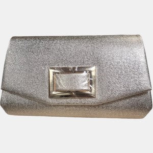Party purse in dull gold with rectangular metallic embellishment