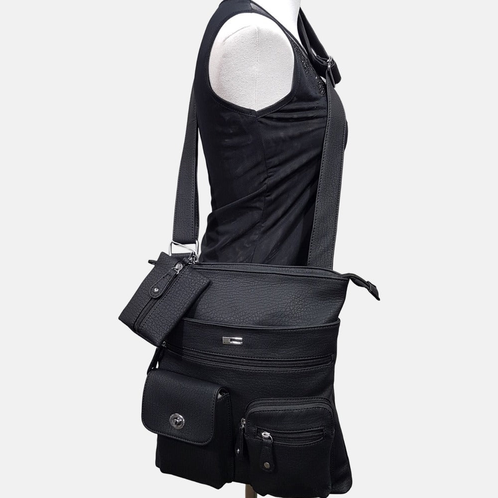 Black side bag with detachable pouch