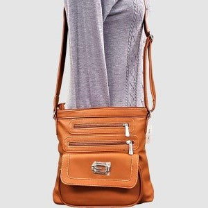 Side bag in tan color with multiple pockets
