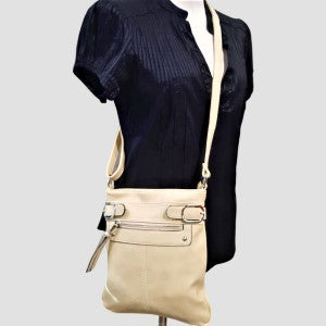 Cream color side bag with adjustable strap