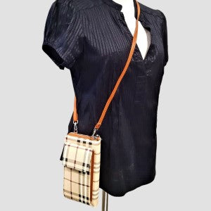 Small plaid pattern side bag with cell phone compartment