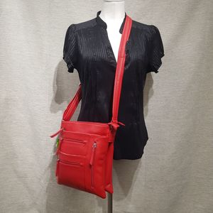 Red color multiple compartment side bag