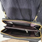 Inner view of Black side bag with adjustable shoulder strap