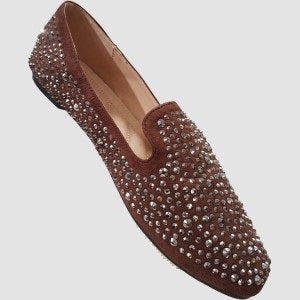 Brown flat shoes in suede with stones