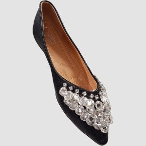 Black color flat shoes with stone embellishment
