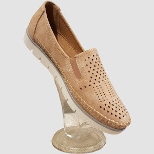 Beige color flat shoes for women with white bottom