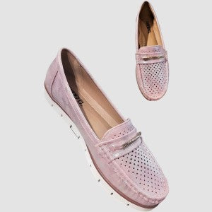 Light pink shimmery color flat shoes for women
