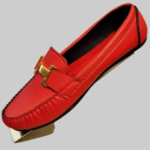 Side view of red color loafer for women