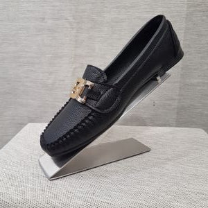 Side view of black color loafer for women