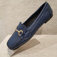 Side view of blue loafer for women