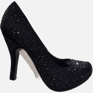 Pumps in black adorned with self color stones