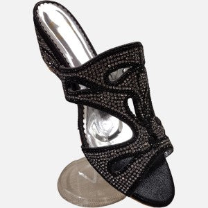Platform heels with black and grey stones