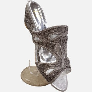 Platform heels with silver and grey stones