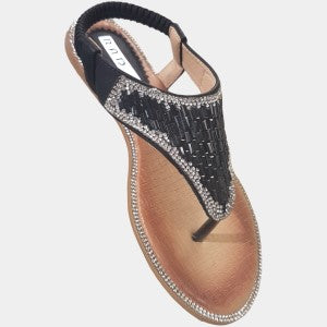 Sandals in black with clear / black stones and a sling back