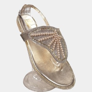 Light gold summer sandals with pearls and stones
