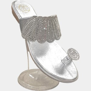 Slip-on silver sandals in open-toe design