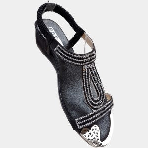 Open-toe black summer sandals with elastic sling-back