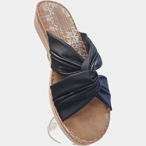 Black slip-on summer sandals with platform heel