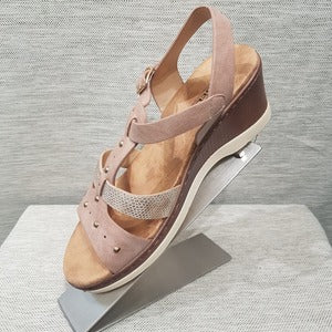 Dusty pink sling back sandals with gold studs