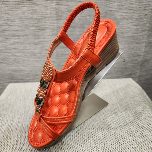 Orange upper summer sandals with sling back