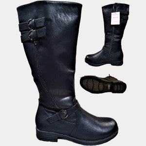 Black color winter long boots with fur lining