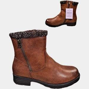 Cognac color short winter boots for women